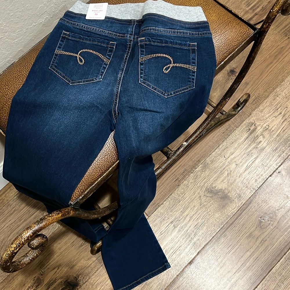 New Justice Jeans Boot Cut Mid Rise Soft & Stretchy Sweats waist top with Denim!